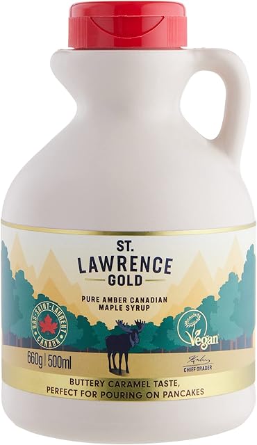 St Lawrence Gold Maple Syrup 500ml - Pure Canadian Amber Maple Syrup 660g - Sugar Syrup Alternative for Cocktails and Coffees - Ideal for Pancakes, Waffles and as a BBQ Glaze - Gluten Free, Vegan