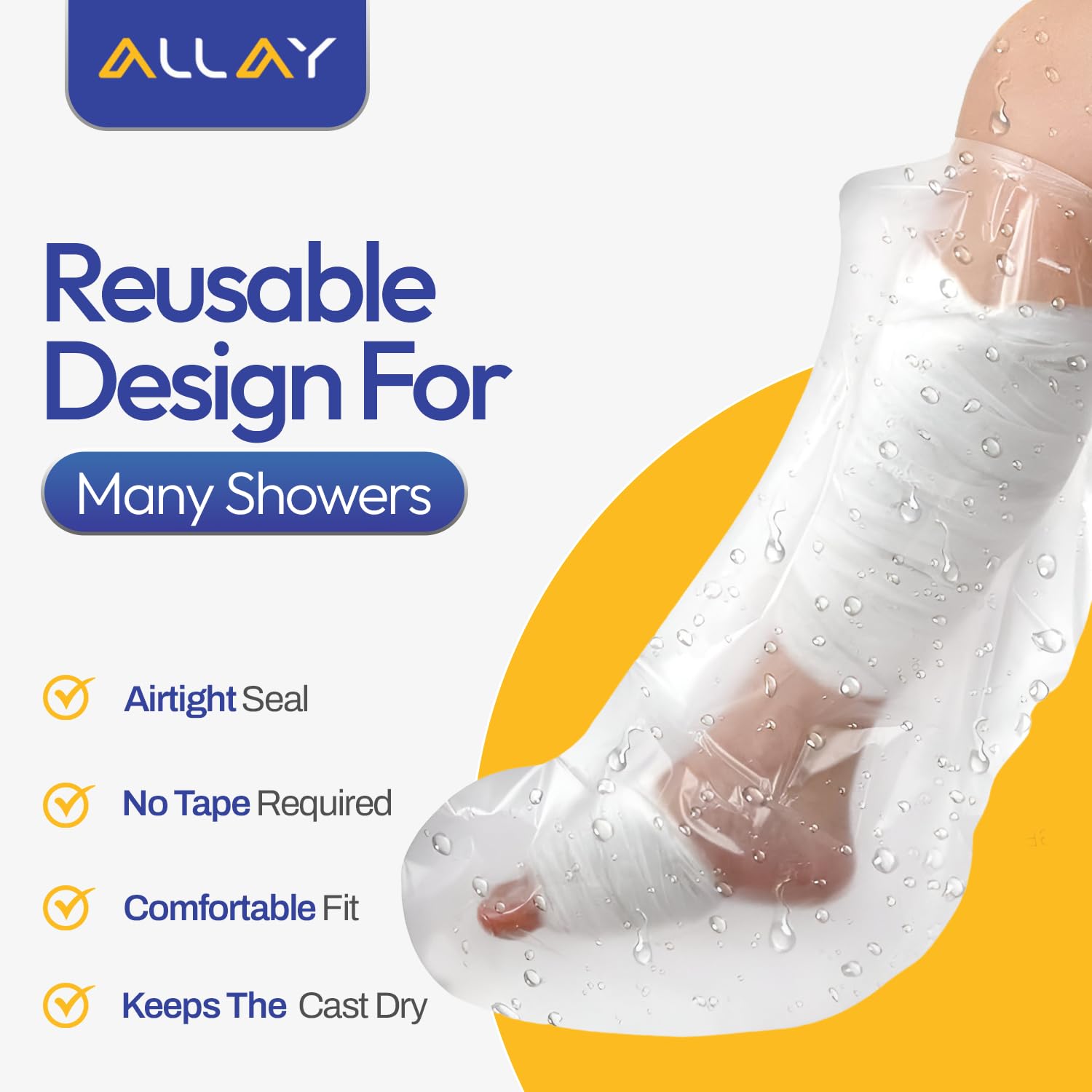 ALLAY Cast Covers for Shower Leg - 2Pcs Leg Cast Cover for Showering - Watertight Sealing Cast Shower Cover Leg – Reusable Cast Cover for Foot, Knee, Ankle - Waterproof Cast Cover Leg Adult