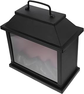 Decorative Lantern for Christmas Xmas, Black Plastic Flameless Lamp | Decorative Night Light, Suspendable with Handle, Tabletop Style for Store and Bedroom Accents