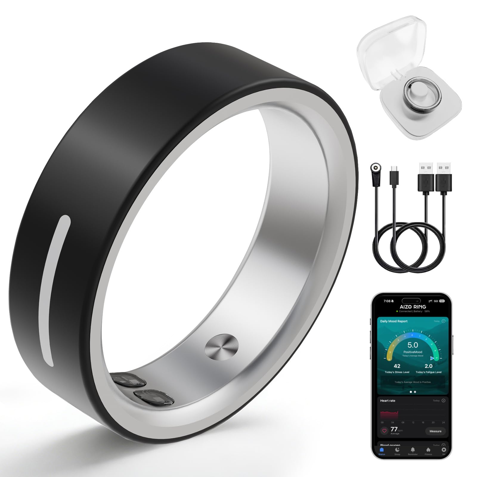 Smart Ring for Men Women – Fitness Health Tracker Ring Ceramic with Heart Rate (Black, 9)-image-48