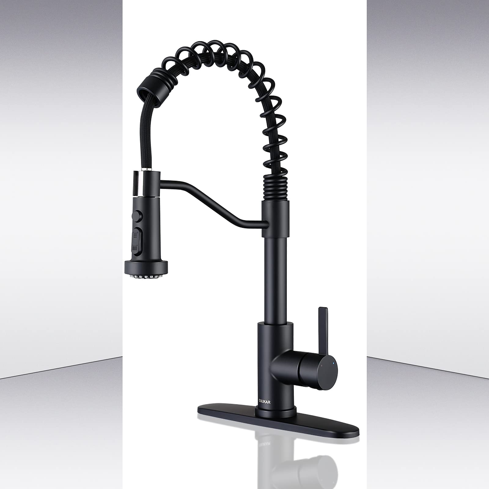 Black Kitchen Faucet, Stainless Steel Pull Down Matte Black Kitchen Sink Faucet with Sprayer Single Handle Modern Kitchen Faucets for Sink with Deck Plate