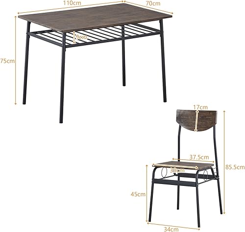 Miniatura 2 de KEPOOMAN Juego de mesa de comedor de 5 piezas, mesa de cocina de metal y madera con estante de almacenamiento y 4 sillas, sillas de cocina