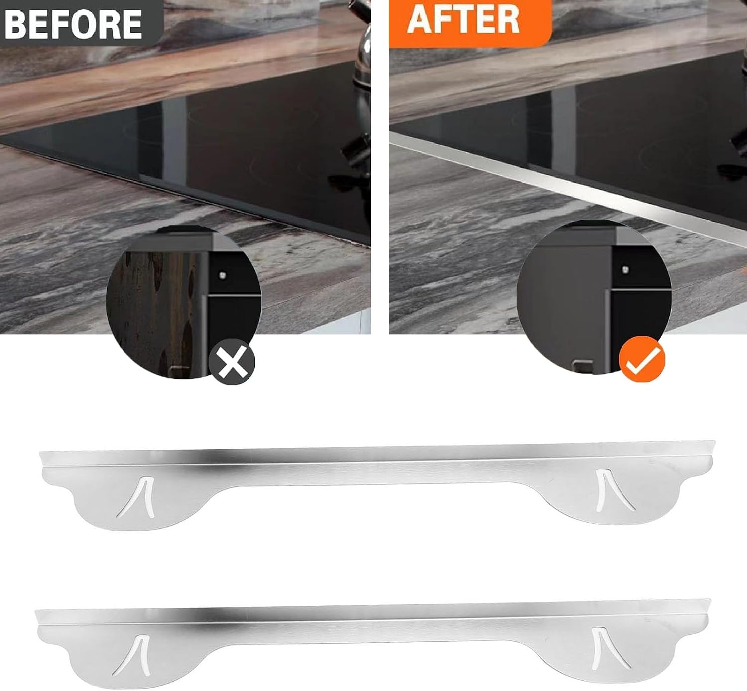 Stove Covers, 2PCS Stainless Steel Stove Guards 2 Pack Heat Retractable Filler for Kitchen Counter, with Adjustable Length 23.43x3.35in