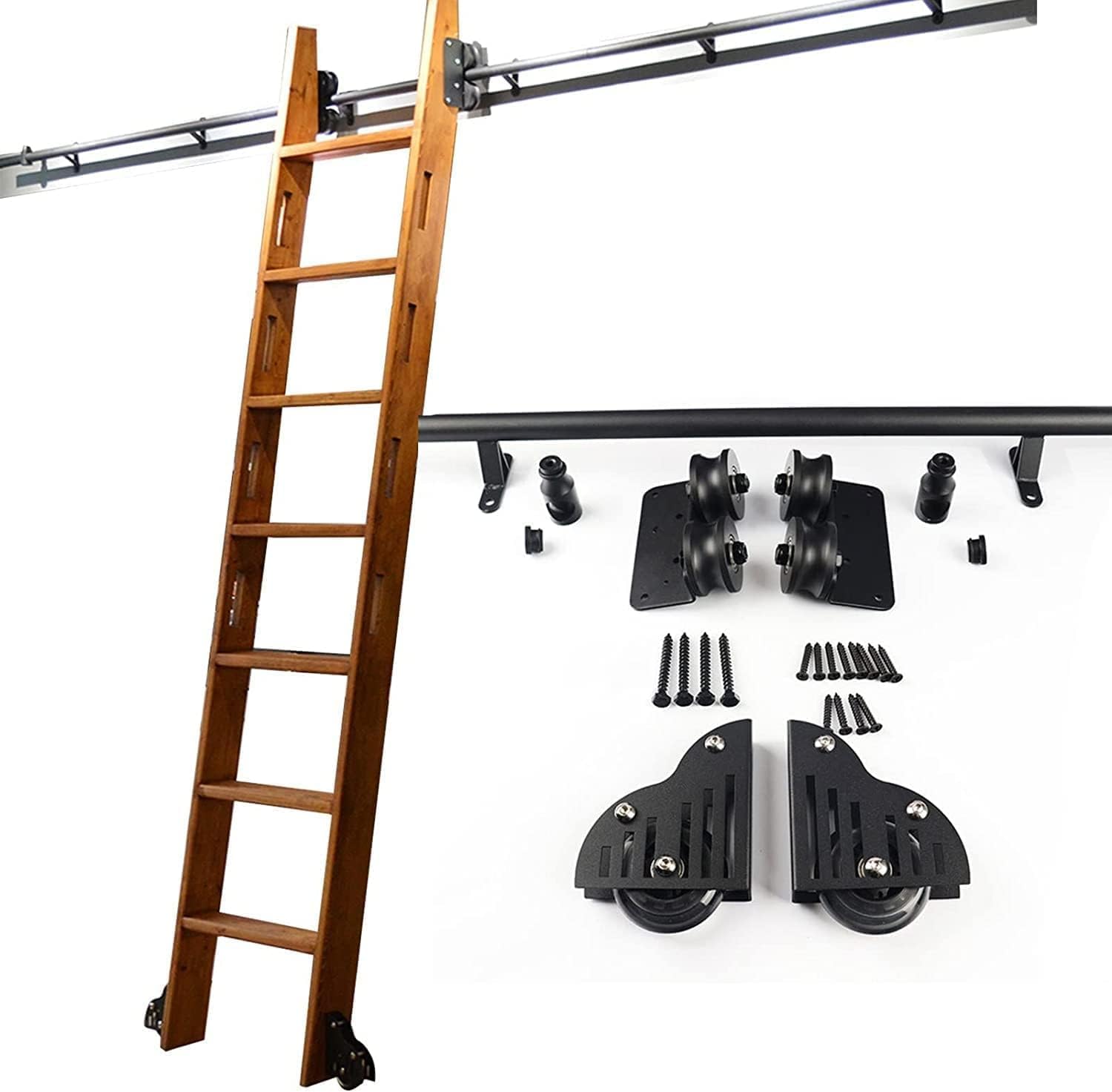 Sliding Ladder Library Full Set Hardware Rolling Track (No Ladder), Round Tube Mobile Ladder Rail Black Sliding Rail Kit with Floor Roller Wheels (Size : 13ft/400cm Track kit)