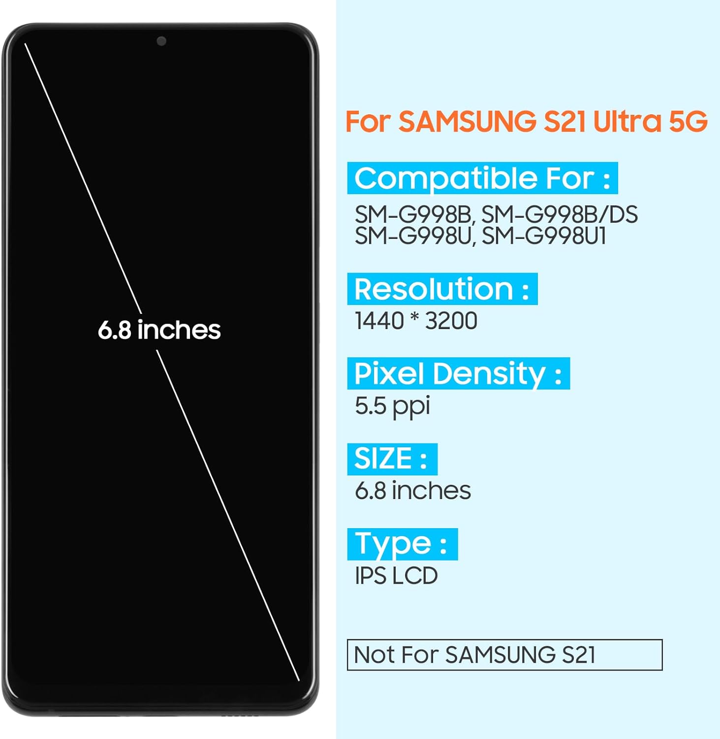 for Samsung Galaxy S21 Ultra 5G Screen Replacement - for Galaxy S21 Ultra 5G LCD Display SM-G998B G998U G998N for Samsung S21 Ultra 5G LCD Touch Screen Digitizer Glass Assembly with Frame (Black)