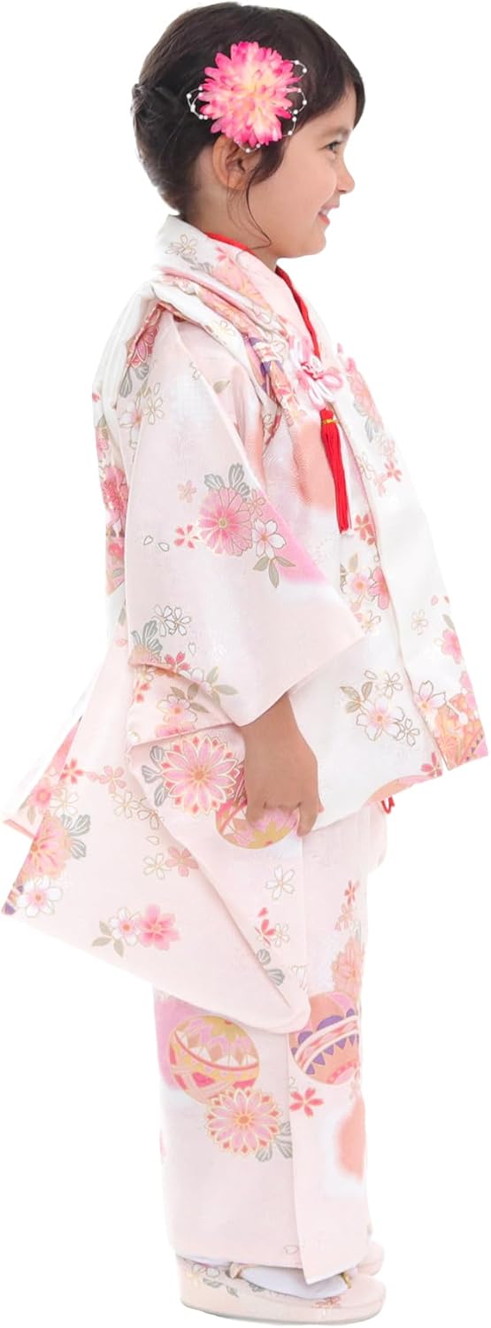 セット七五三7歳女の子きもの&帯&袖なし長襦袢&草履バッグ&小物白地 セット七五三7歳女の子きもの&帯&袖なし長襦袢&草履バッグ&小物白地