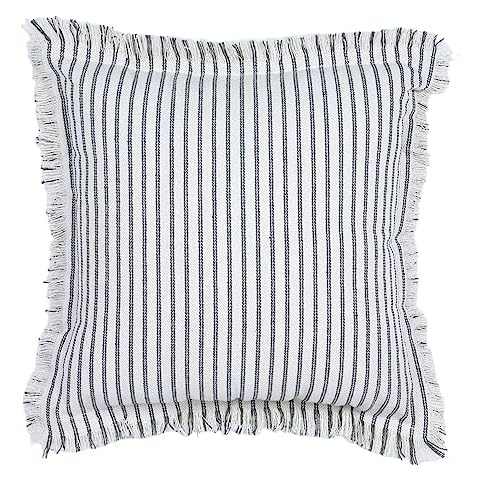 BOYSUM Linen Fringed Decorative Pillow Covers 16x16 for Bed Living Room Striped Throw Pillow Covers Boho Pillows Farmhouse Cushion Covers Neutral Pillow Covers, Gray Set of 1 Cover