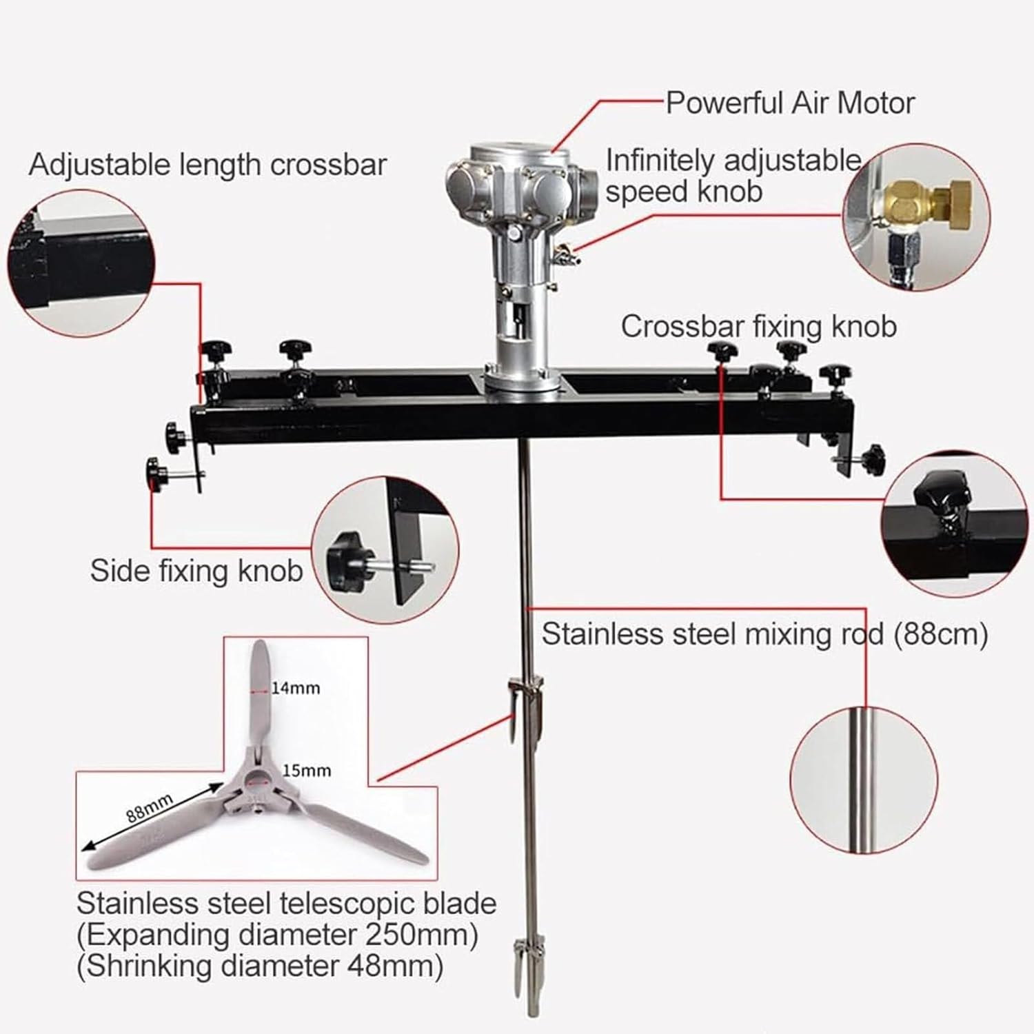 IBC Air Agitator Paint Mixer, 1000L Air Mixing Machine, 1/2 HP Liquid Paint Stirrer, Folding Propeller, 0-2500 RPM Adjustable Speed, Efficient Paint Mixing Tool