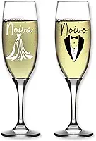 2 Taças De Champanhe 210ml Vidro Resistente Personalizada Estampa Noivado Casamento Presente Criativo Noivos Noiva Noivo Ensaio Romântico (KIT NOIVA VESTIDO)