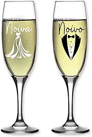 2 Taças De Champanhe 210ml Vidro Resistente Personalizada Estampa Noivado Casamento Presente Criativo Noivos Noiva Noivo Ensaio Romântico (KIT NOIVA VESTIDO)