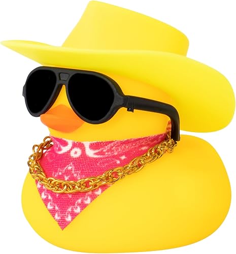 Miniatura 8 de wonuu Decoración del tablero de instrumentos del automóvil, sombrero de vaquero, pato de goma, adornos de patos de automóvil con mini sombrero