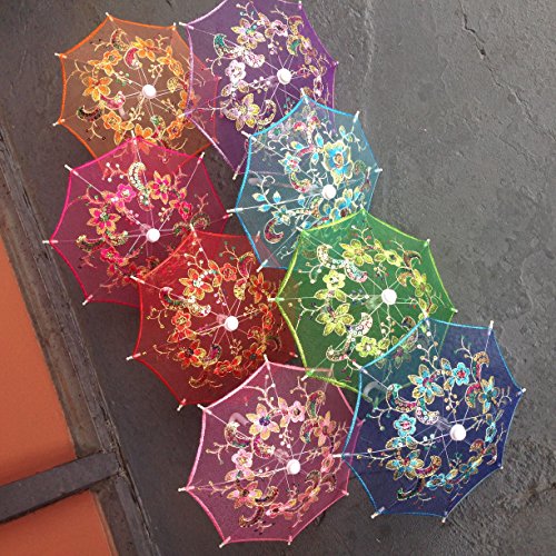 Clgift Set Of 12 Tiny/Small Lace Embroidered Parasol Umbrella (8 Inches Only) For Wedding Party Decoration/Table Setting/Wall Deco /8' #TOP1