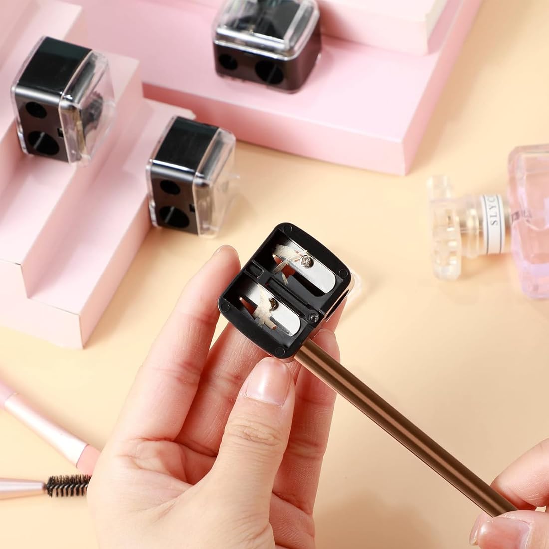 2 Pezzi Temperamatite di Bellezza, Temperino Matita Occhi, Temperino Doppio per Matite Cosmetiche, Adatto per Eyeliner, Matita per Sopracciglia