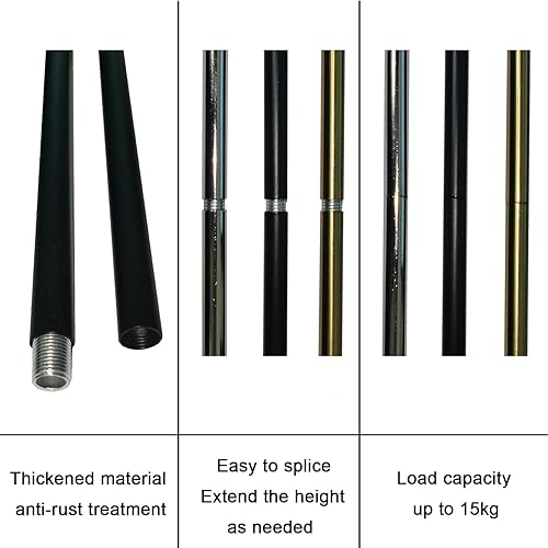 Miniatura 5 de Varilla de extensión roscada M12 negro mate para luz colgante, iluminación de isla, candelabros, varillas descendentes y tallos de iluminación, 12