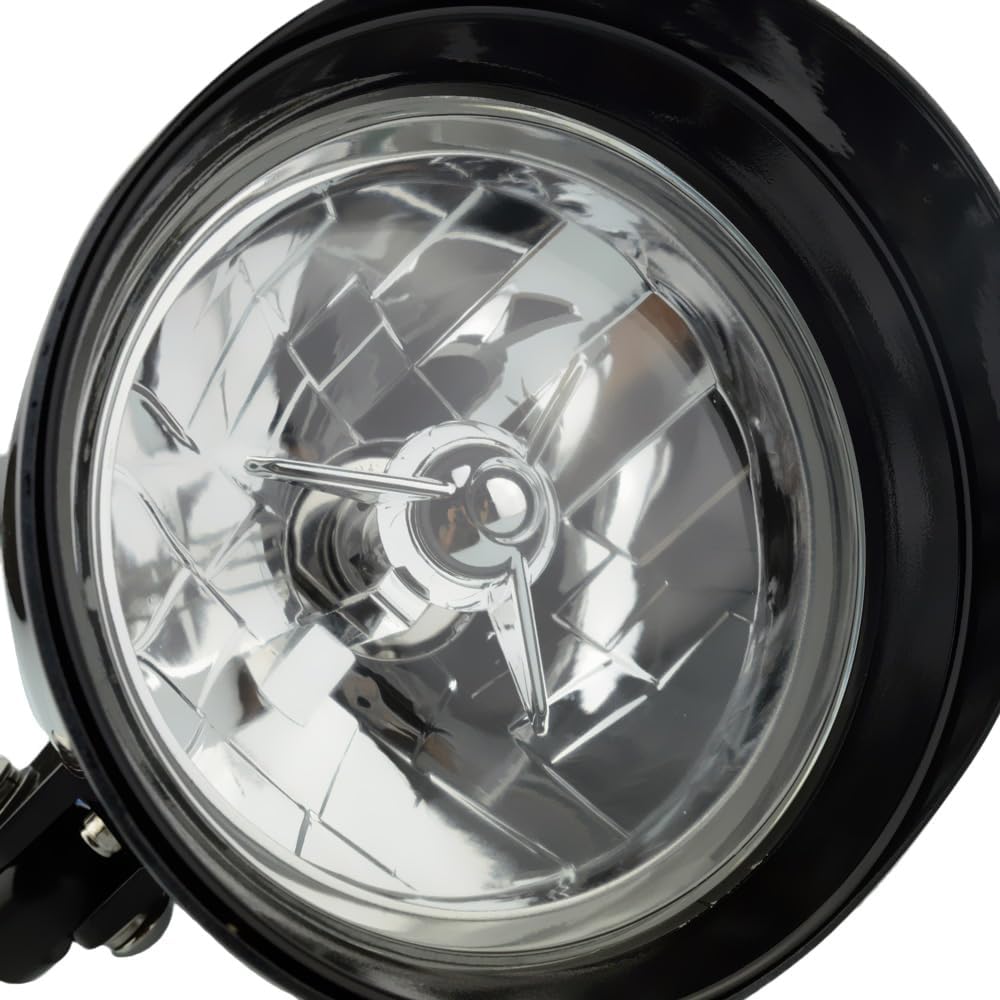 Motorcycle 5.75" Headlights Tri-Bar Aluminum Visor Bullet Gloss Black Head Light Lamp H4 Halogen for Harley Sportster XL Dyna Softail Bobber FXR FXST Chopper Bobber Custom