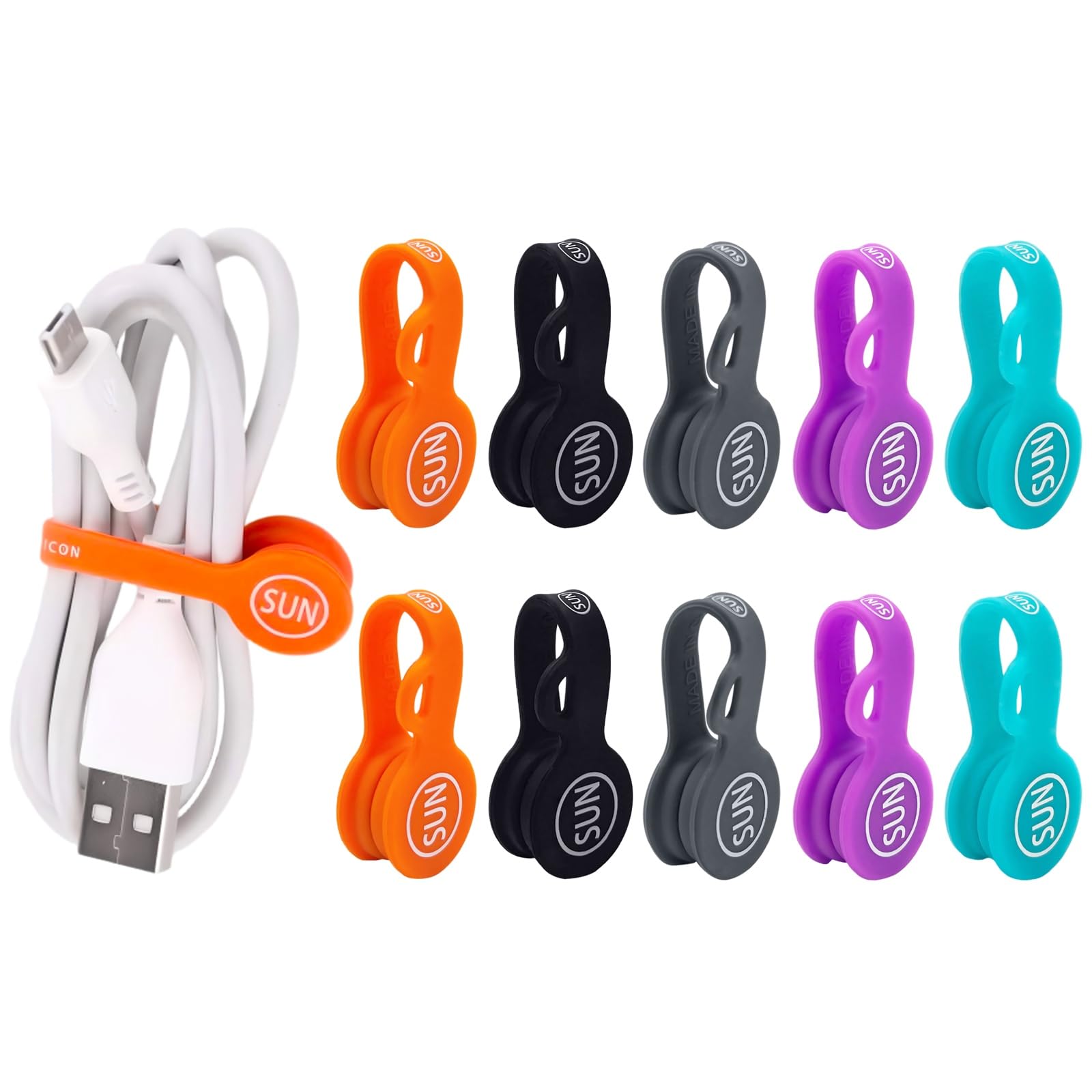 SUNFICON Organizador de cables de 5 colores, 10 unidades
