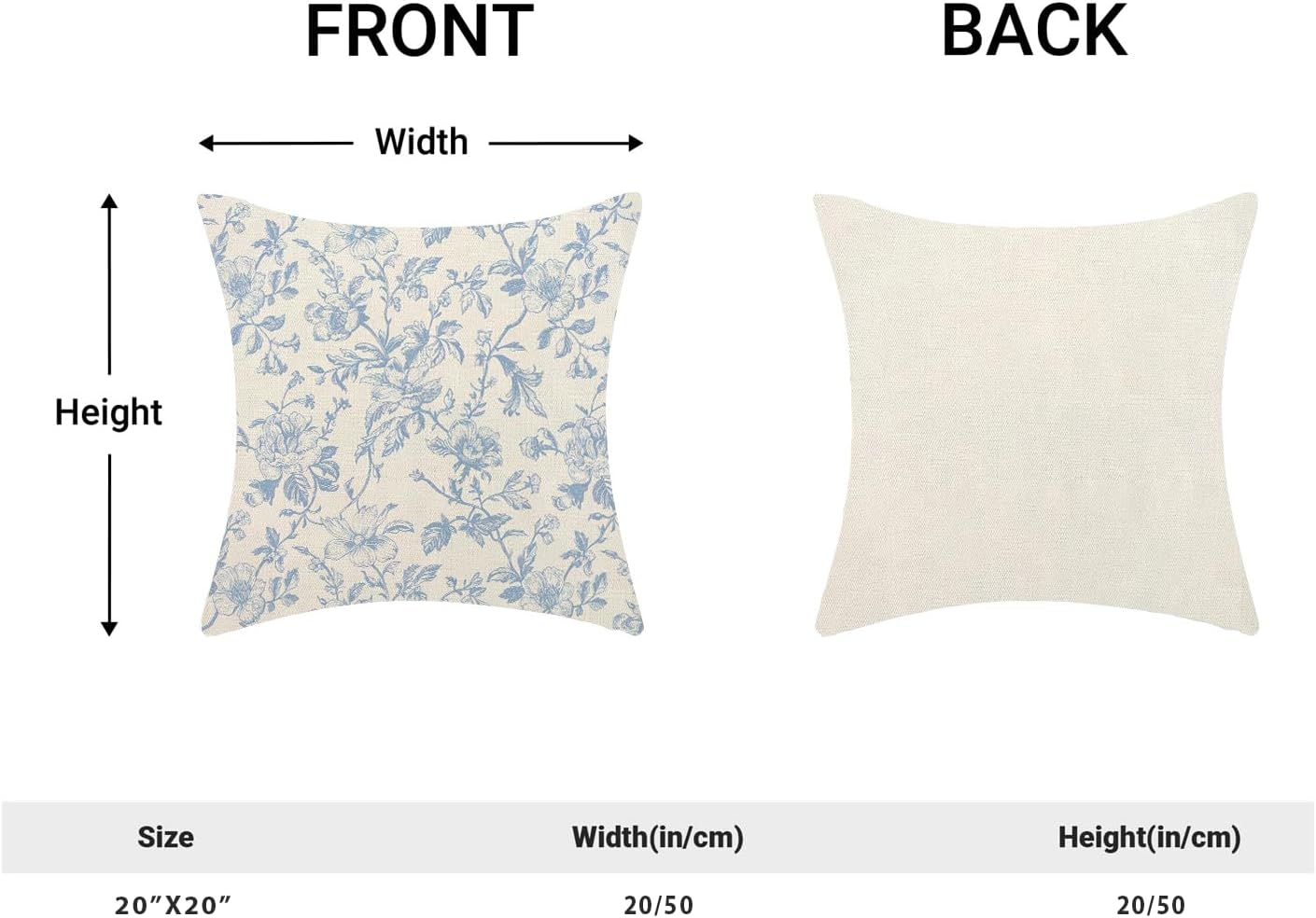 Baby Blue Pillow Covers 20x20 Inch Vintage Blue Floral Throw Pillow Covers Set of 2 Chinoiserie Farmhouse Flowers Pillow Cases Outdoor Decor for Living Room Bedroom Linen Square Cushion image 5