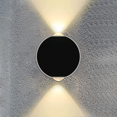 Aplique de pared para exteriores LED de aluminio negro redondo con luz fría de 6000K