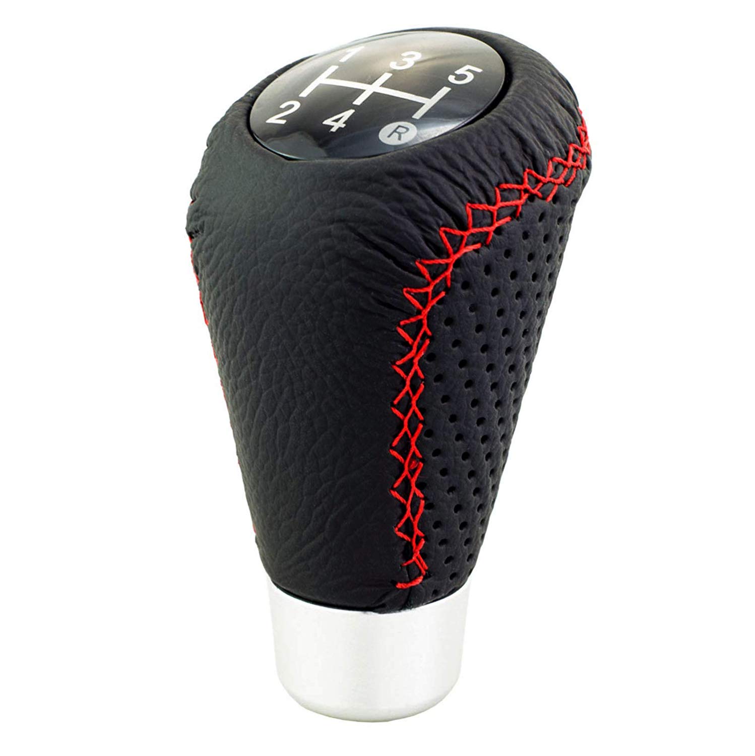 Bashineng Shifter Knob 5 Speed Leather Gear Stick Shift Head Fit Most Manual Cars (Black & Red)