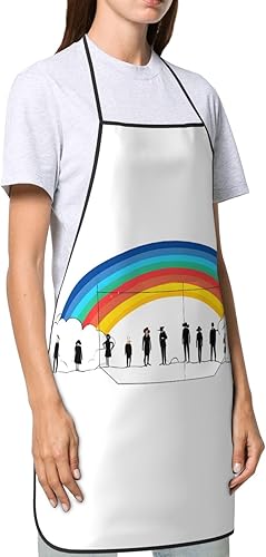 Miniatura 2 de Unisex Apron With Pocket, Small Rainbow Chef Apron For Cooking, Bbq & Crafts, Spillproof Kitchen Protection Bib With Large Utility Pocket For Adults
