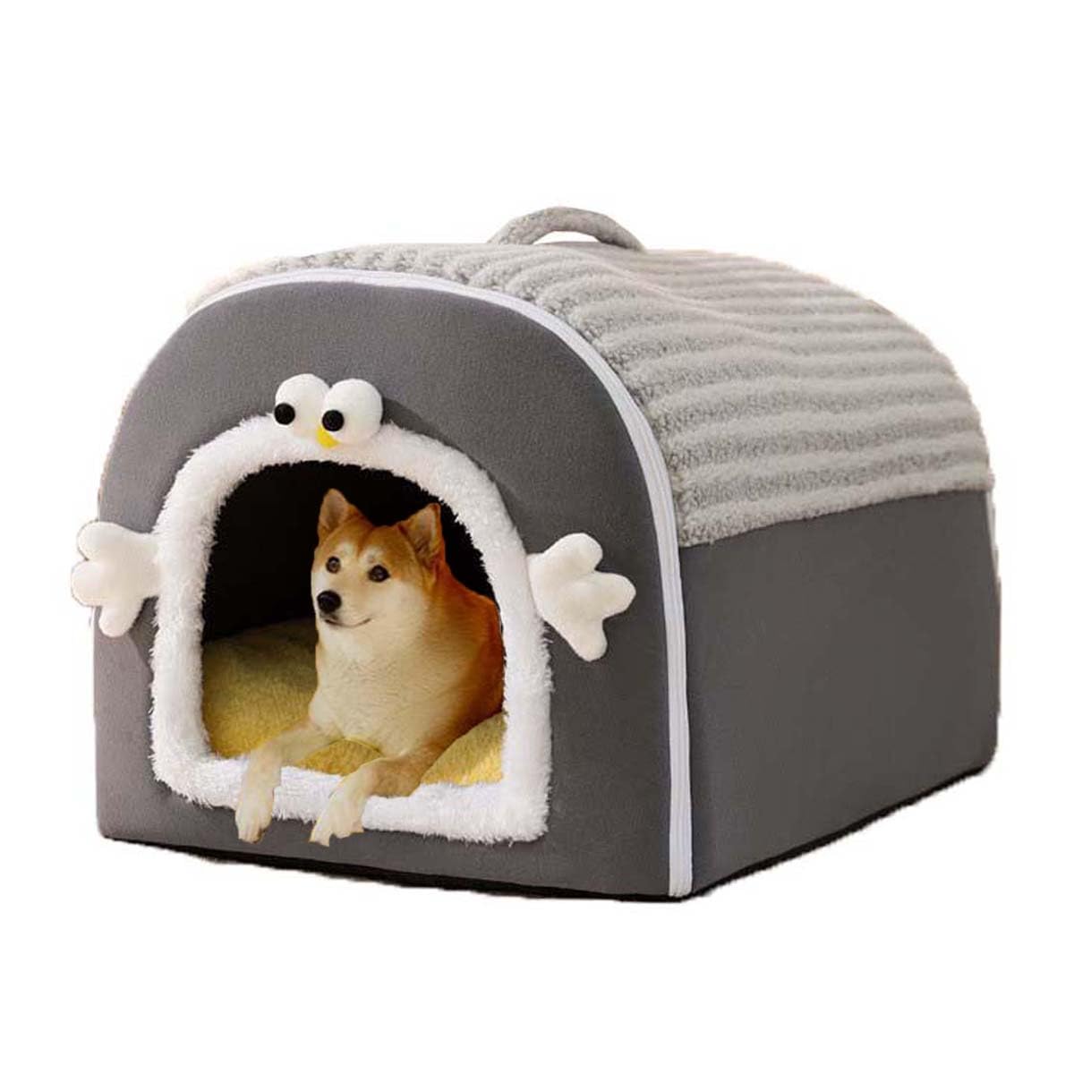 Monbaer Dog Cave House Self-Warming 2-in-1 Foldable Pet Bed for Cats and Small Medium Large Dogs, Anti Anxiety Soft Warm Dog Removable Cushion Pet Calming Bed (XL:100x70x60cm,Grey)