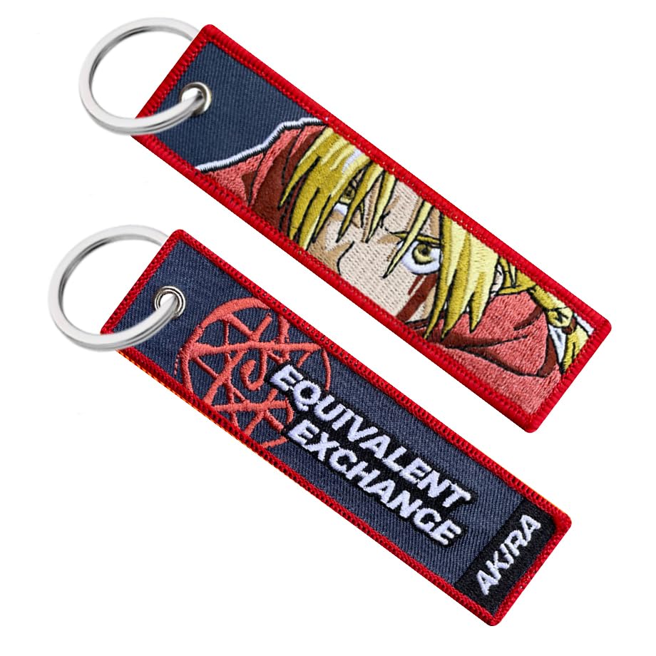 Genérico Anime Fullmetal Edward Elric Keychain, Motorcycle Keychain, Car, Backpack, Keys, Keyring for Bikers, Original Manga Fabric Keychain, orange, 12 x 3
