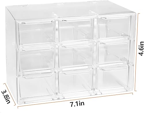 Miniatura 3 de Organizador de escritorio transparente con cajones, mini suministros de oficina y estuche de almacenamiento de joyas, 9 cajones
