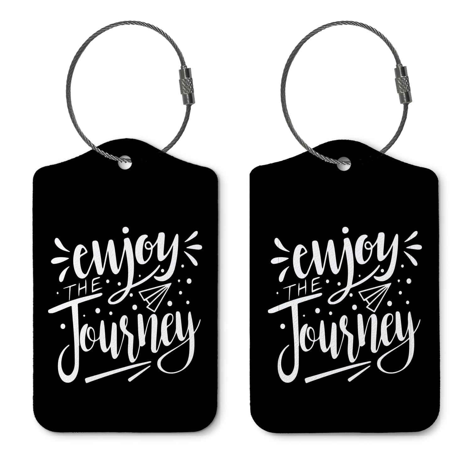 ZFQ Luggage Tags for Suitcases,Travel Gift,Black 2 Pack Baggage Tag Label with Steel Loop,Handbag School Bag Backpack Traveling Accessories,Enjoy The