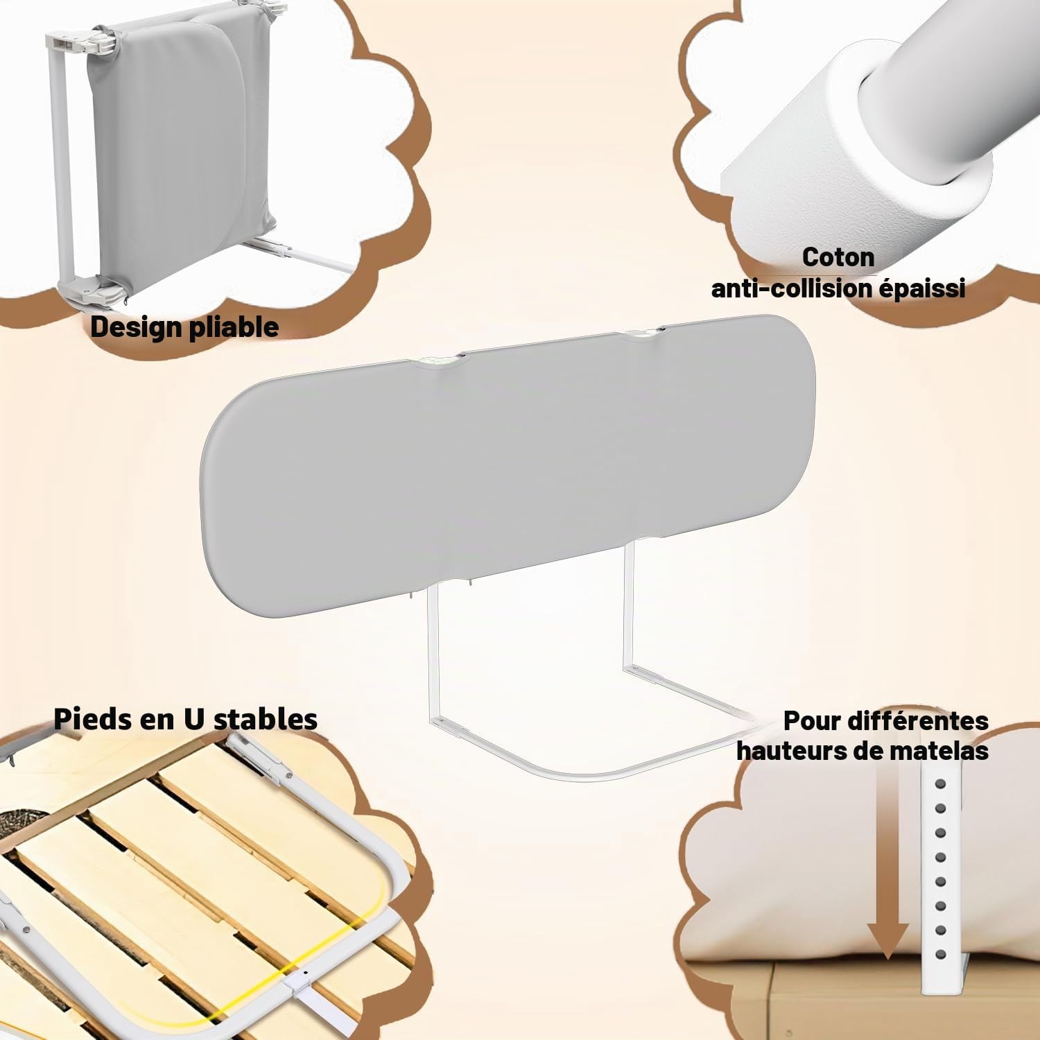 Eulenke - Barrière de lit - Réglable en hauteur - 150 cm - Protection anti-chute - Pliable - Barrière de protection de lit pour enfant - Portable - Installation simple - Gris