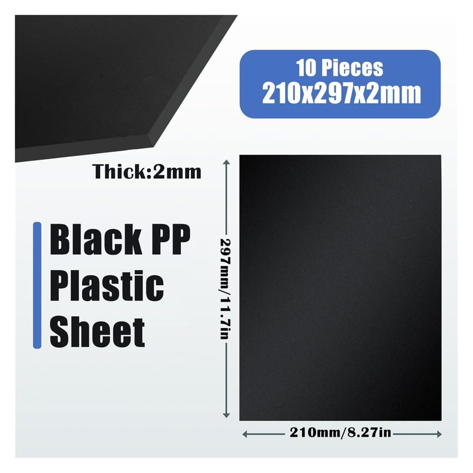 Arkusze z tworzywa sztucznego PP w kolorze czarnym, matowym, format A4, 210 x 297 mm, 10 szt. matowych, sztywnych płyt do majsterkowania, modelowania i użytku warsztatowego(2mm)