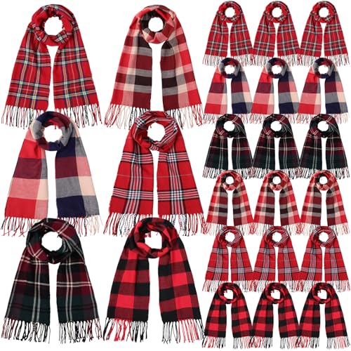 Tivi Tovo 24 Pcs Christmas Buffalo Plaid Scarf Bulk Warm