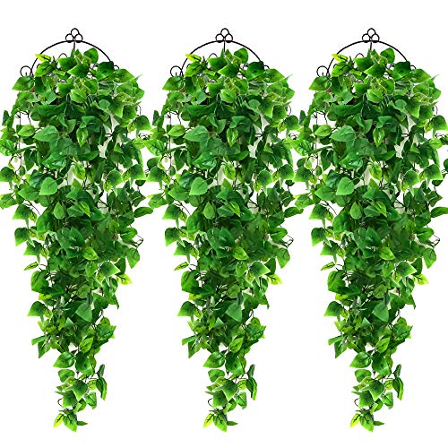 AGEOMET 3PCS Artificial Hanging Plants Fake Ivy Leaves for Wall Home Porch Garden
