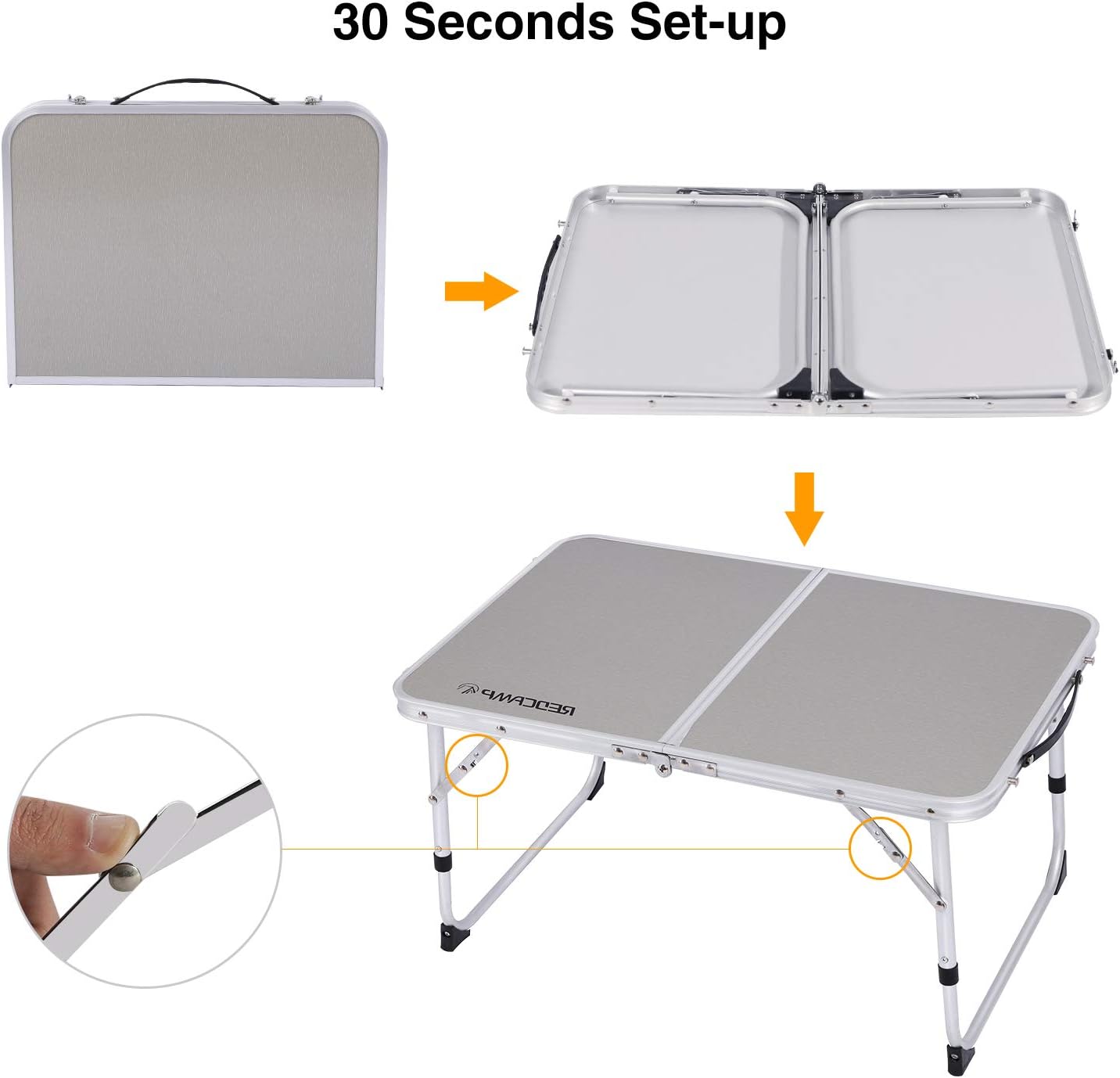 REDCAMP Foldable Laptop Table for Bed, Lightweight Small Laptop Desk Bed Tray for Adults Eating Picnic and Writing, Silvery 9.8”/11.9” Adjustable Height