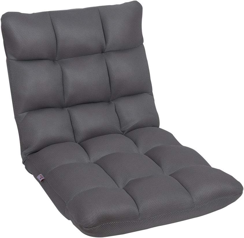 Sundale Foldable Floor Chair with Back Support for Adults, Adjustable 5-Position Video Gaming Chair, Chaise Lounge Indoor, Padded Floor Seating Meditation Chair Comfy Chair for Bedroom - Grey