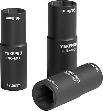 3PCS Flip Extractor Set, 1/2" Drive 2-in-1 Lug Nut Remover, Cr-Mo | Double-ended flip sockets for Rounded/Rusted Bolts 16.5x17.5mm, 18.5x19.5mm, 20.5x21.5mm