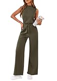 One Piece Jumpsuits for Women Dressy Summer Business Casual Outifts Sleeveless Mock Neck Wide Leg Rompers