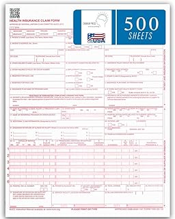 CMS 1500 Claim Forms - 500 Sheets | New Version HCFA 1500 02/2012 Revision | Laser & Inkjet Compatible Health Insurance Claim Forms for Accurate Medical Billing
