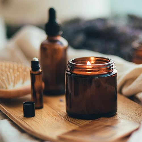 Miniatura 2 de KOIBITO Tarros redondos de vidrio ámbar de 2 onzas con tapa negra, recipientes de vidrio vacíos con revestimientos internos, frascos cosméticos