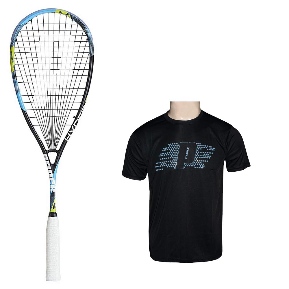 PRINCE HYPER PRO 550 SQUASH RACKET 120 GRAMS WITH ROUND NECK TSHIRT BLACK SIZE XL