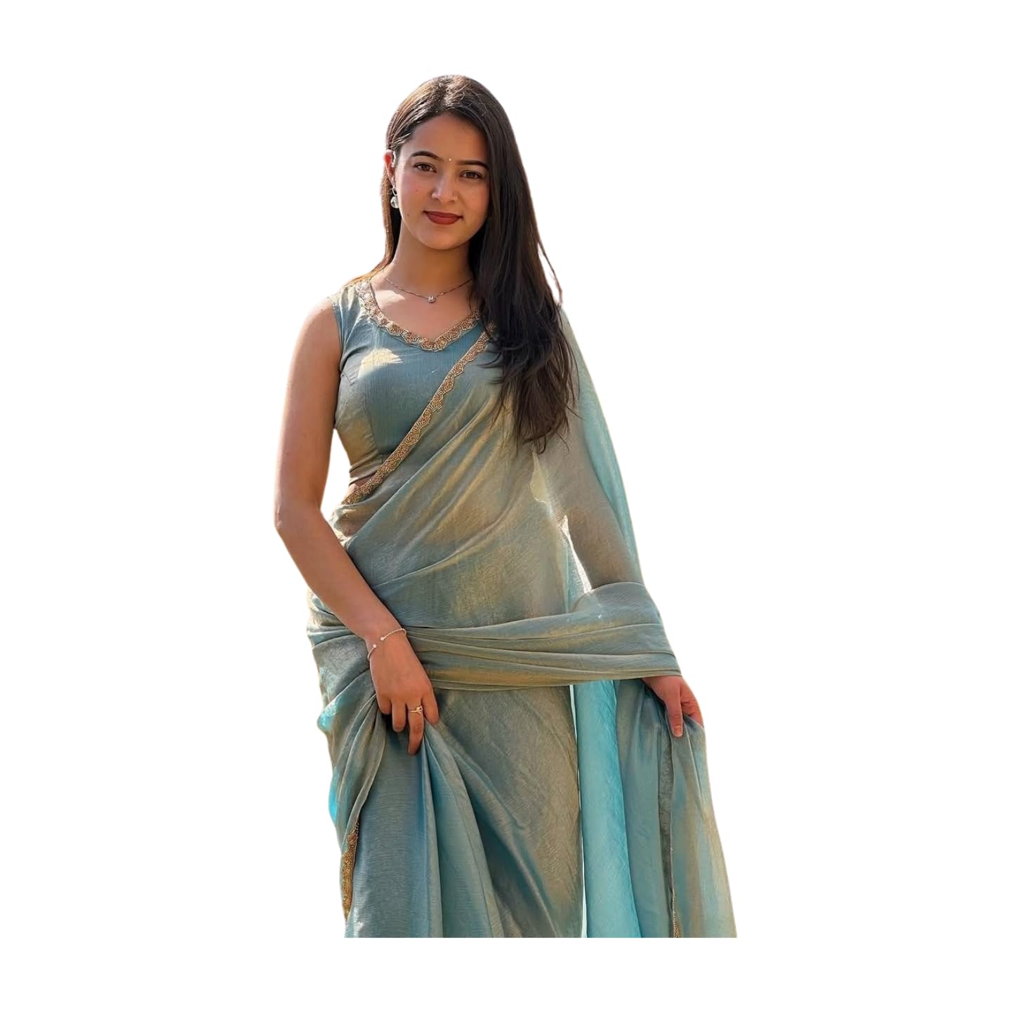 MARGI DESIGNERS Womens New Bollywood Party Fancy Soft Tissue Silk Embelished Lace Work Saree With Blouse | Saree For Womens