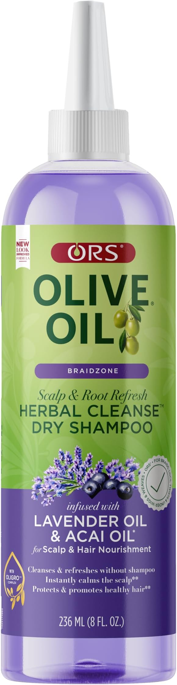 Olive Oil Braidzone Herbal Cleanse Dry Shampoo with Lavender & Acai Oil for Nourishment 8 Ounces