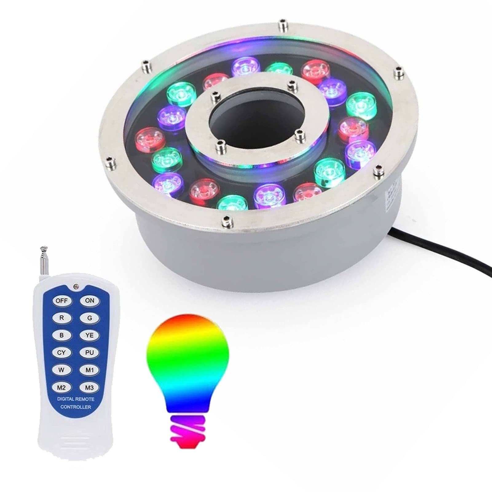 LED Ring Underwater Fountain Light - With RF Remote Control Underwater Pool Lights, RGB Color Change Underwater Lights IP68 Waterproof Middle Hole Pond Waterscape Lights For Square Park ( Color : 85-2