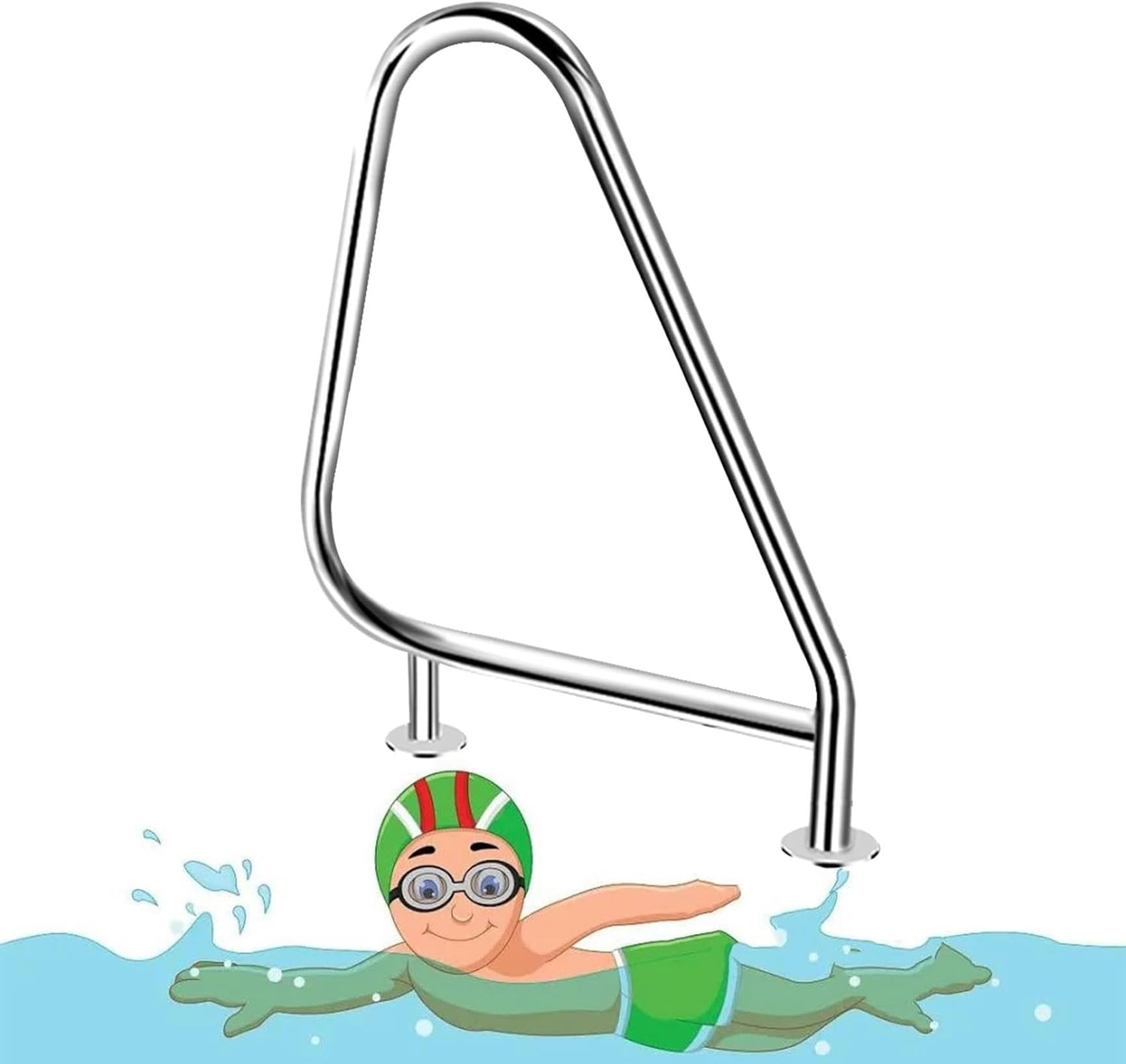 Main courante de piscine en acier inoxydable 304 argenté avec vis de fixation