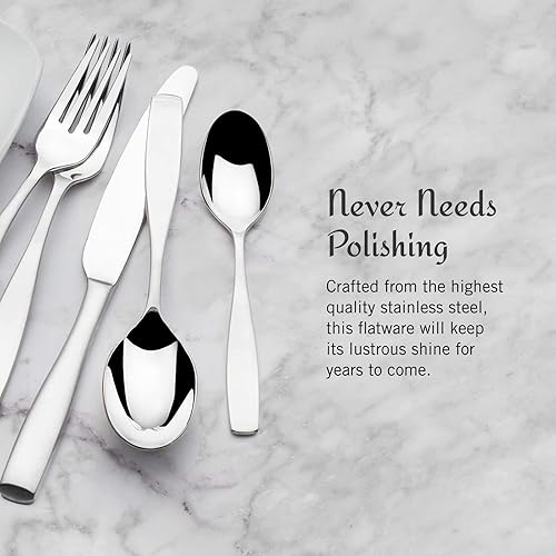 Miniatura 6 de Mikasa Satin Loft Juego de cubiertos de 65 piezas para 12, cubiertos de acero inoxidable 18/10 con tenedores, cuchillos, cucharas y utensilios