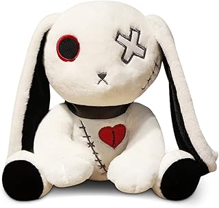 Scary Gothic Plush Rabbit, 12 Inch Large Crazy Rabbit Plush Toy, Scary Rabbit Doll with Long Ears, Stuffed Toy Doll for Easter, Halloween, Christmas, Birthday Gift (White)