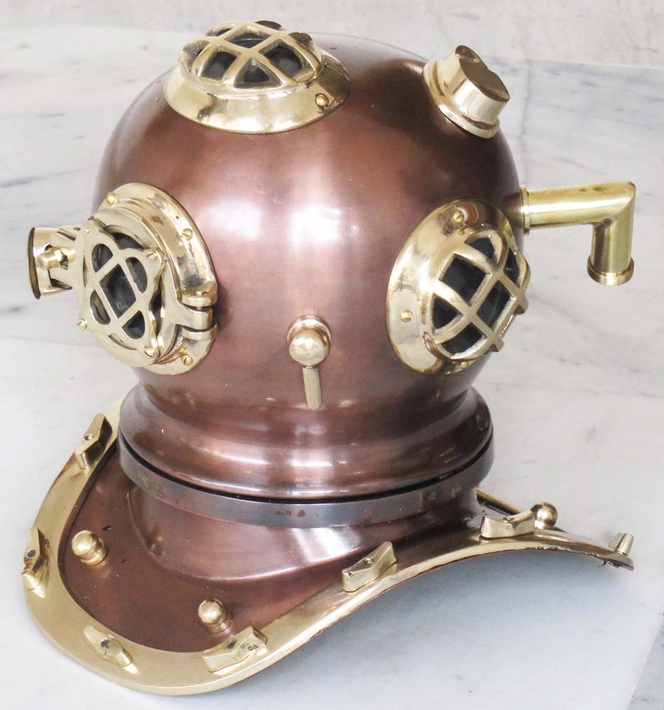 Coleccionable diseño de fecha con latón y acero acabado Buceador casco de buceo de sobremesa negro