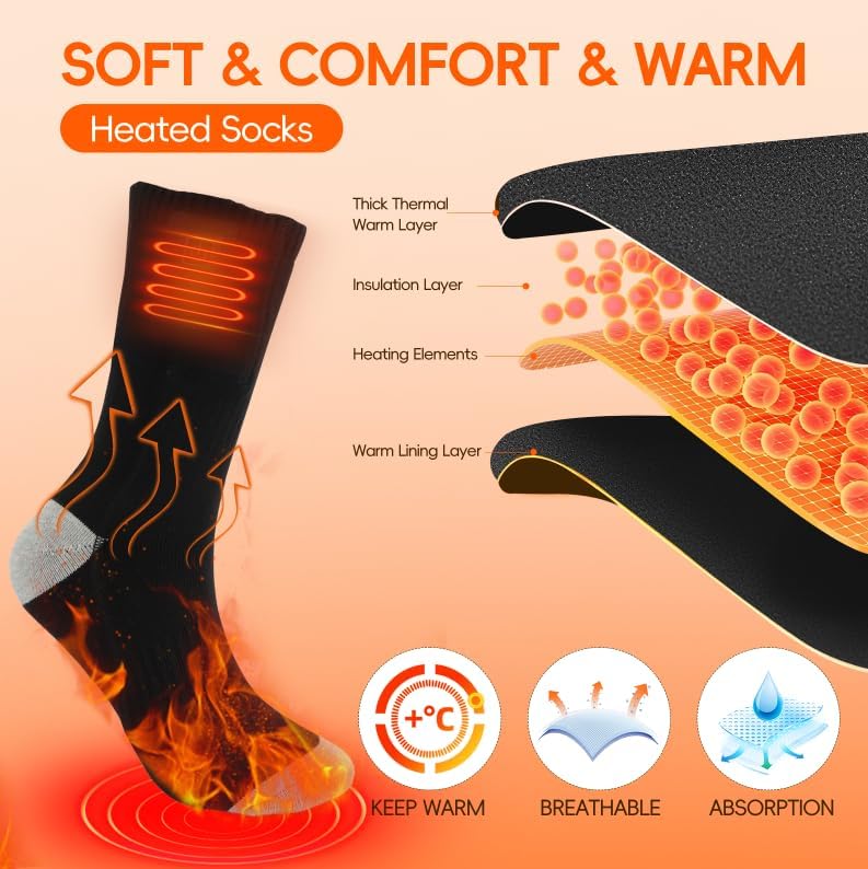 Heated Socks for Men Women, Battery Heated Socks, Electric Heated Socks Washable Winter Warm Socks for Outdoors Work Fishing Hunting Skiing Cycling Hiking Camping - Image 2