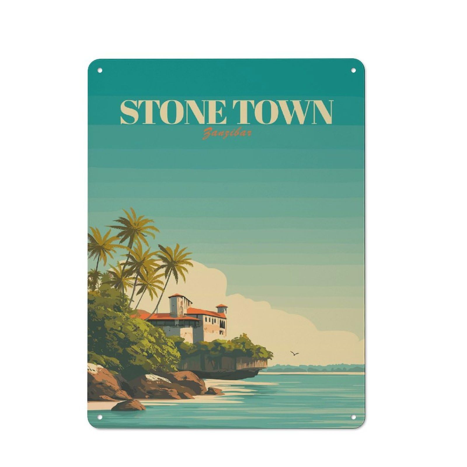 Junmoney Style-15 Stone Town Zanzibar Vintage Retro Metal Plaque 40X30cm For Living Room Or Hallway, Suited To Hallway Decor Fans