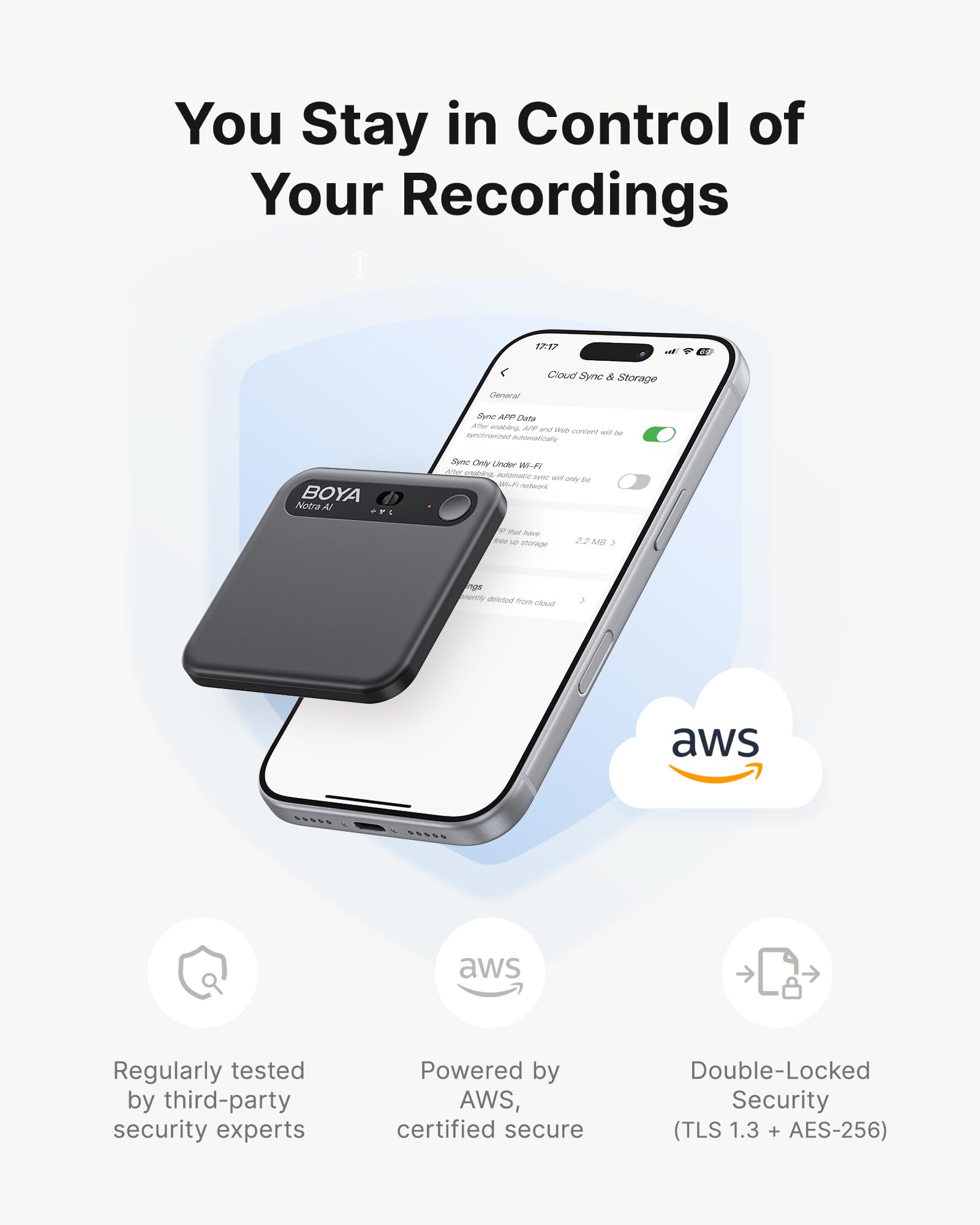 BOYA Notra Registratore Vocale AI con Trascrizione Automatica in 145 Lingue Sommari Intelligenti, Supporto per Registrazione Ambientale, Chiamate, Cuffie Bluetooth, Ideale per Appunti Riunioni, Nero