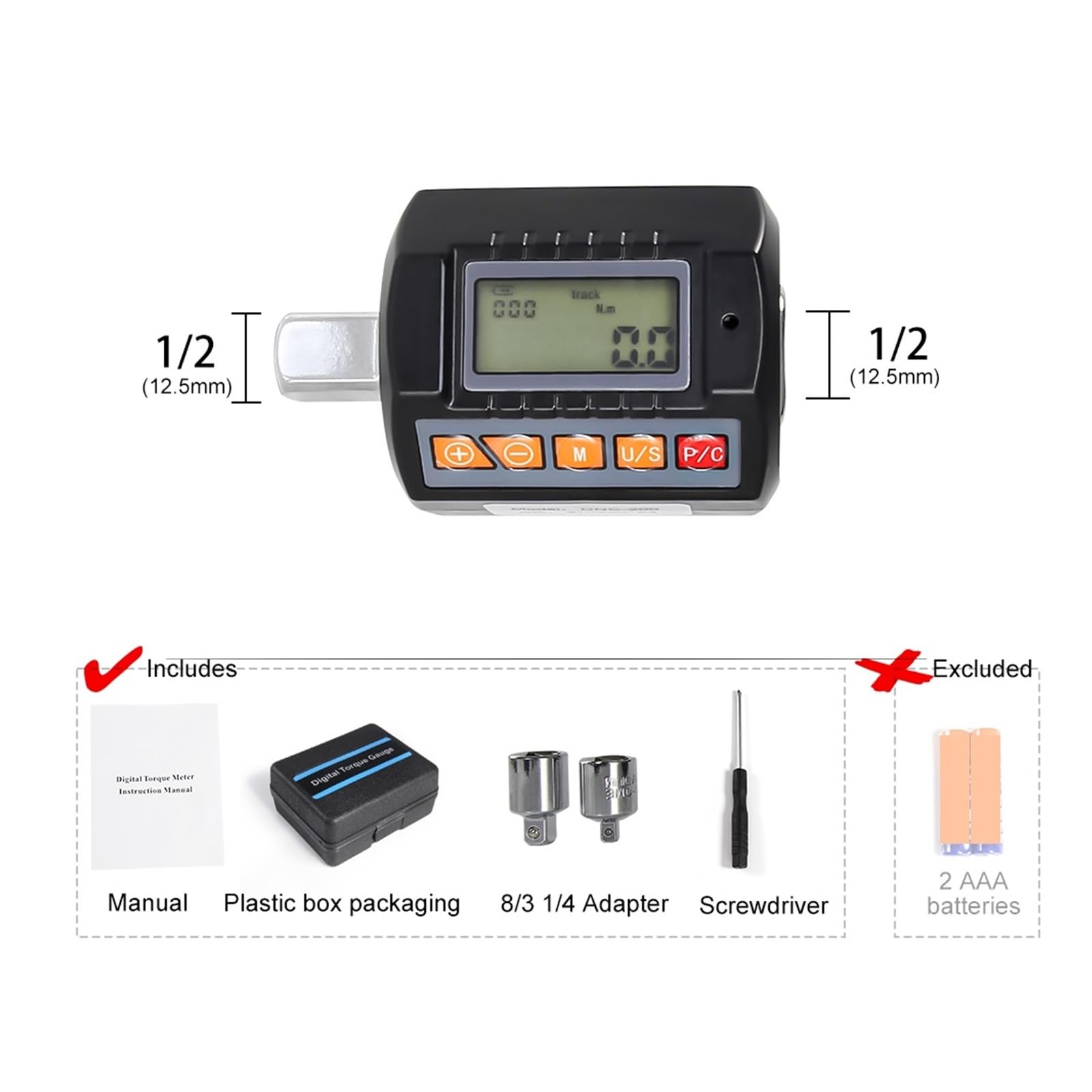 Dinamometrica Digital, Medidor de par Digital Ajustable 1/2 for reparación de automóviles y Bicicletas Adaptador de par Digital medidor de par electrónico Herramientas manuales(3-30Nm)